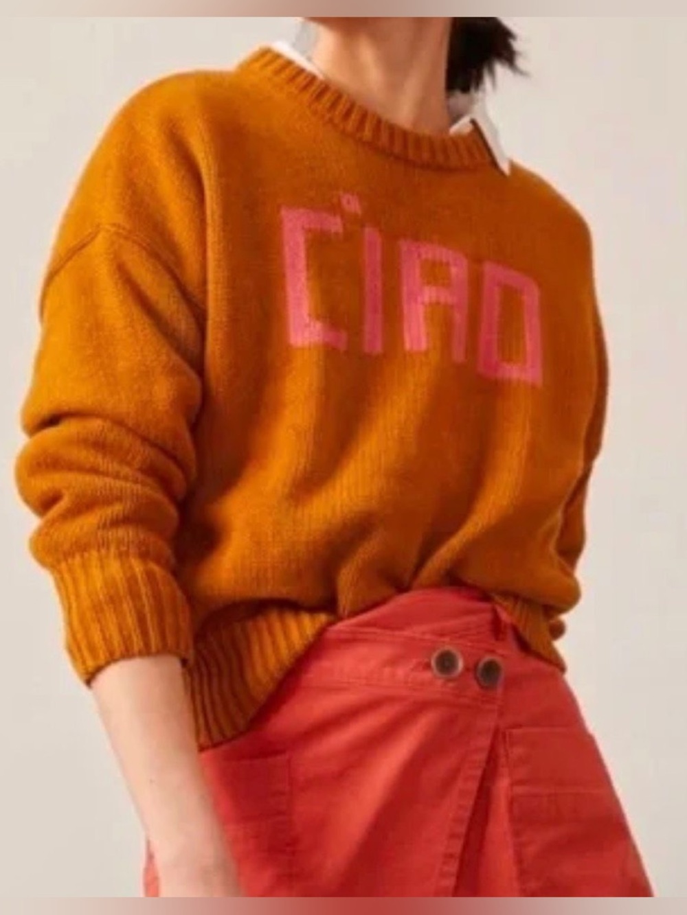 CLARE V Ciao Intarsia  Sweater In Gingernut size M_NWT